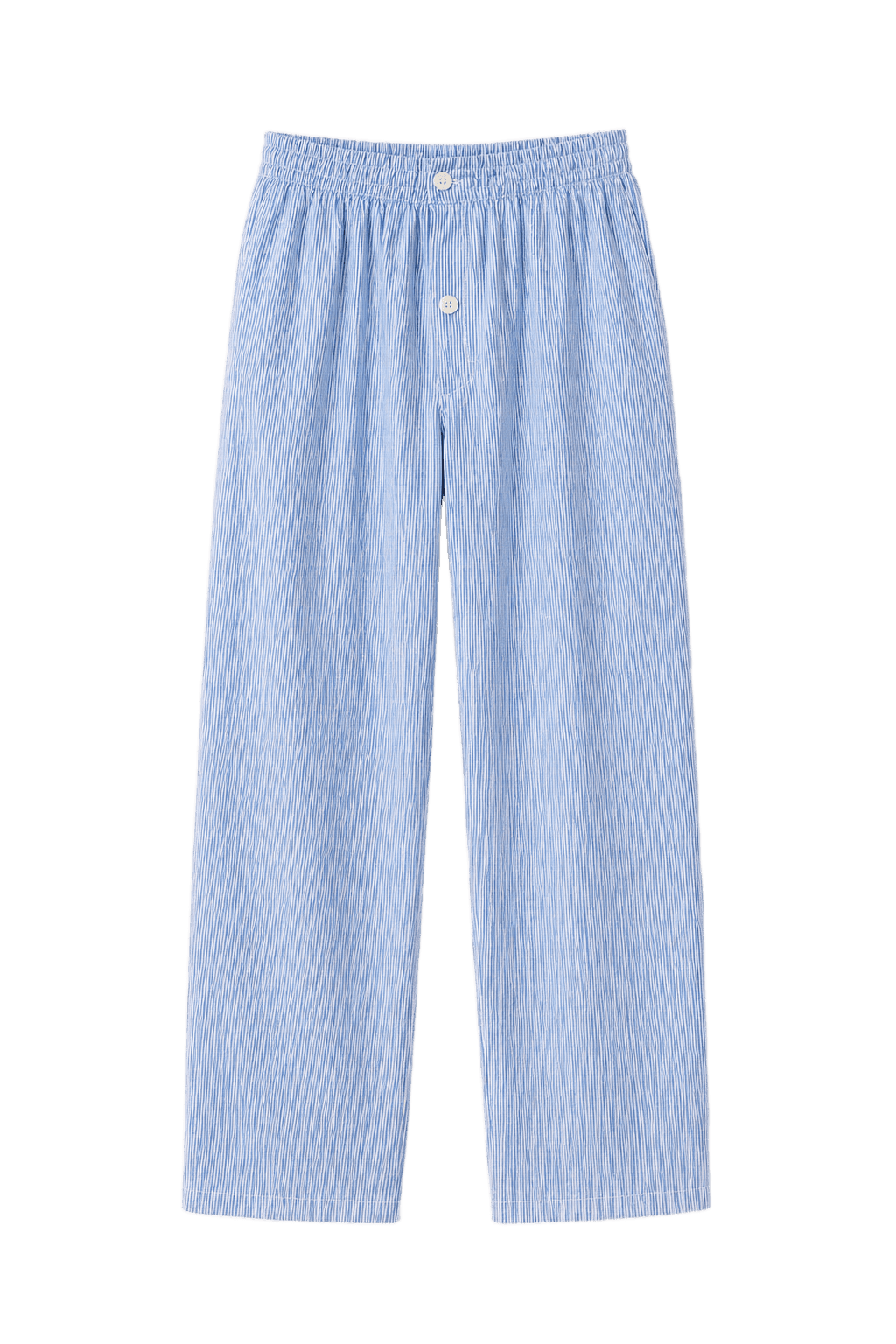 Light blue striped pants on a white background