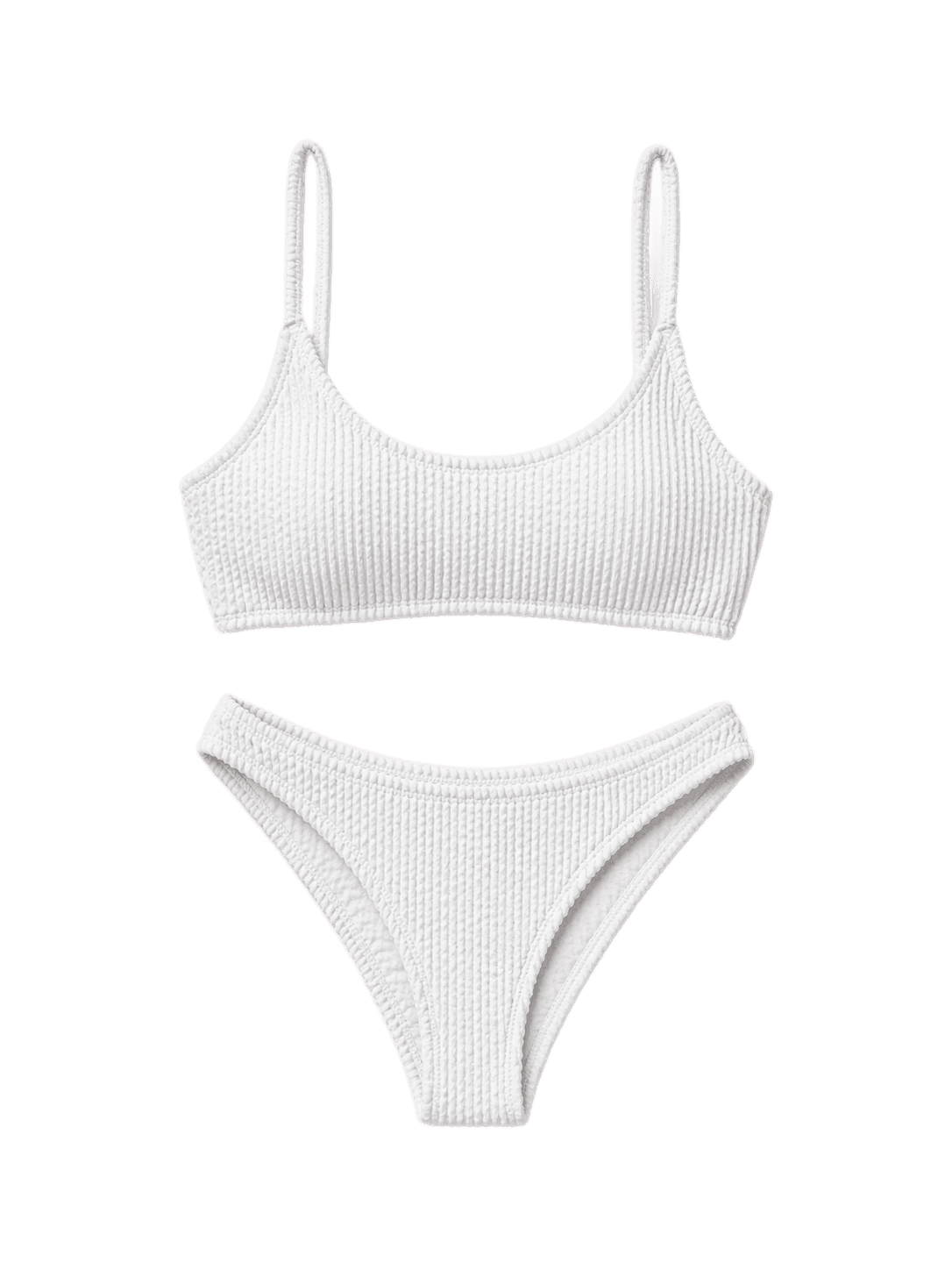White bikini set with thin straps on a white background