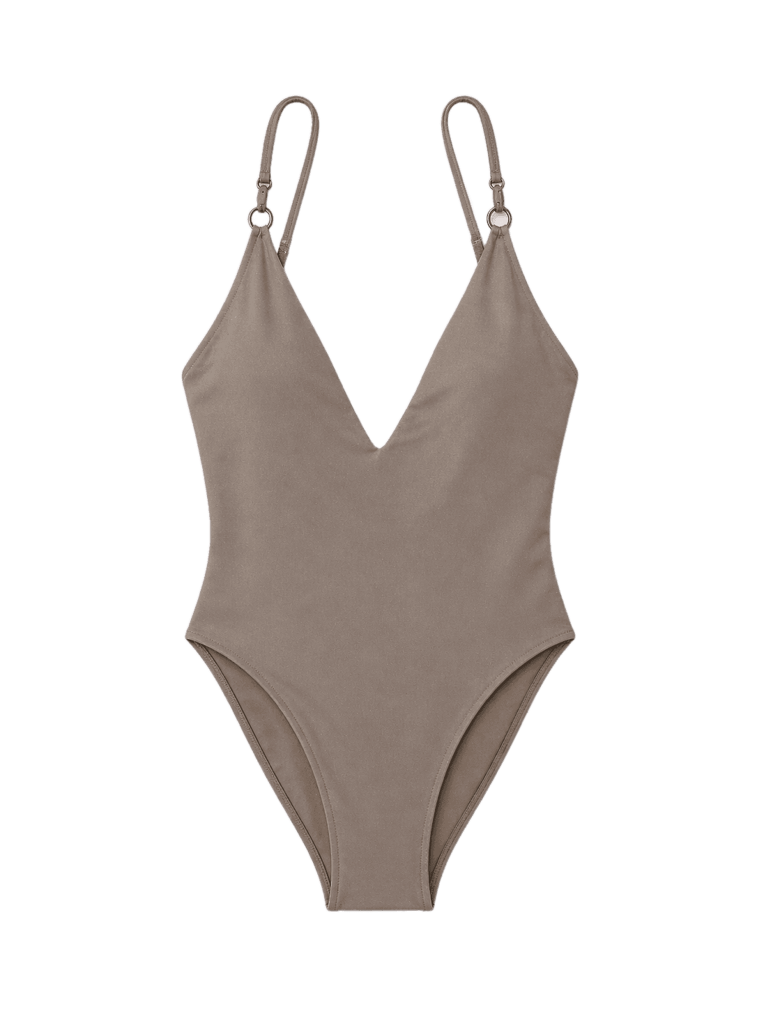 Brown swimsuit with thin straps on a white background