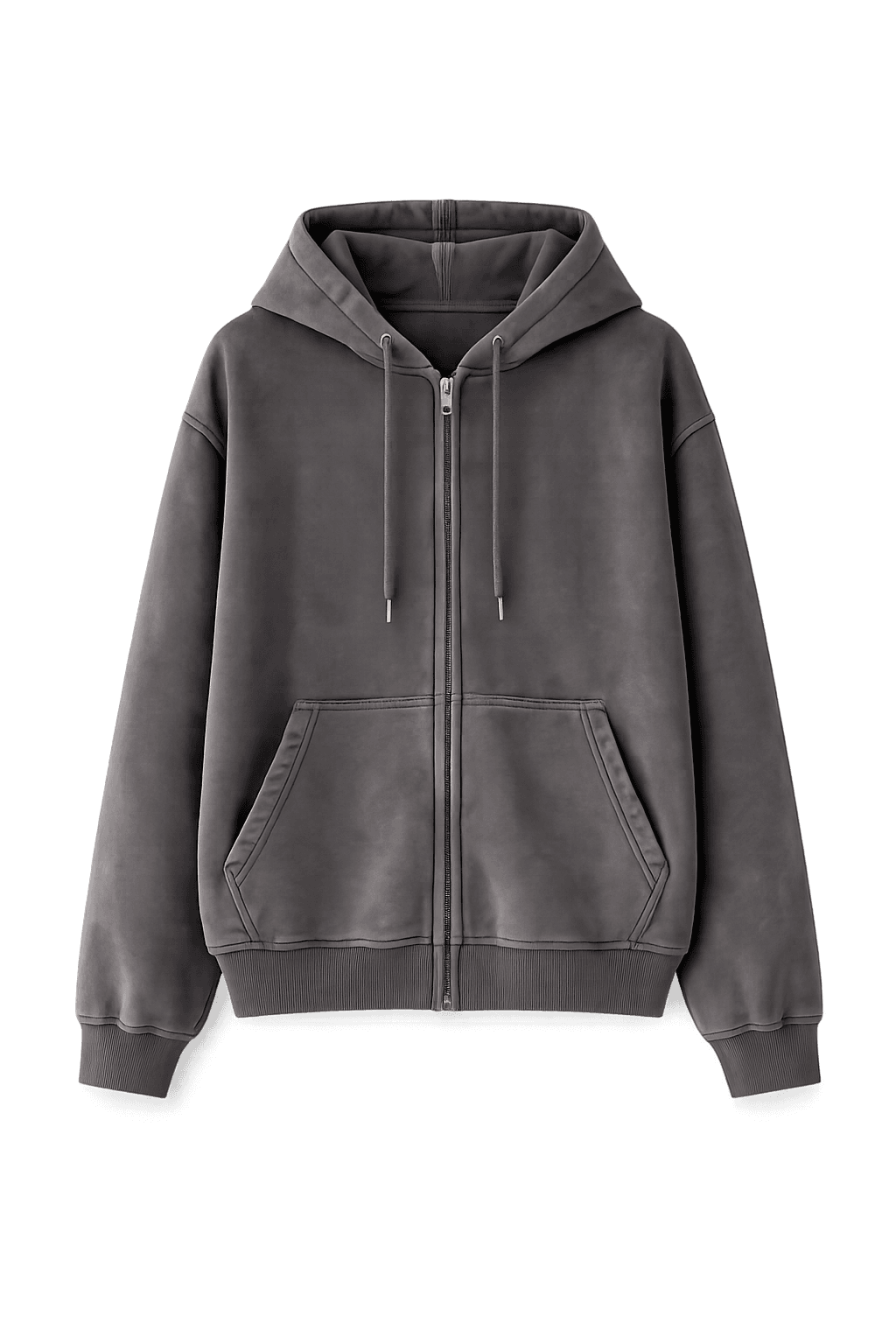Gray hoodie with a zipper on a white background